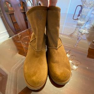 Nine West Tan Suede Shearling Lined Hidden Wedge Heel Boots Size 11